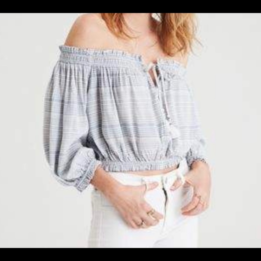 American Eagle Off the Shoulders Cropped Top with Drawstring and Tassel, Size S